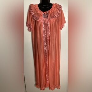 Vintage Coral Lace Detail Nightgown & Robe Set M